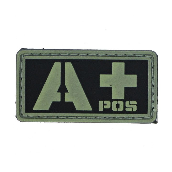 Patch PVC groupe sanguin A+ fond noir olive