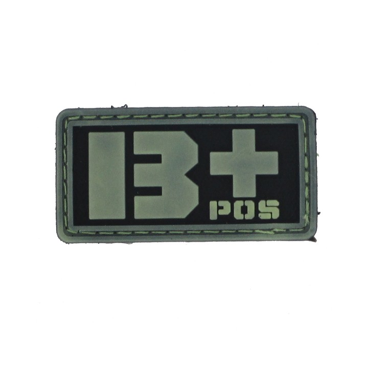 Patch PVC groupe sanguin B+ fond noir olive