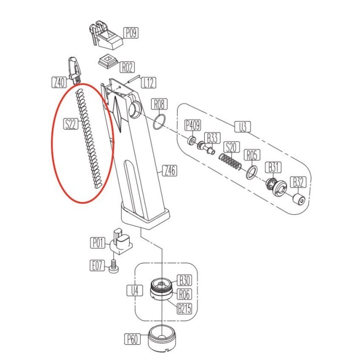 CO2 Magazine Spring for KWC KCB-15 / PT92 / PT99