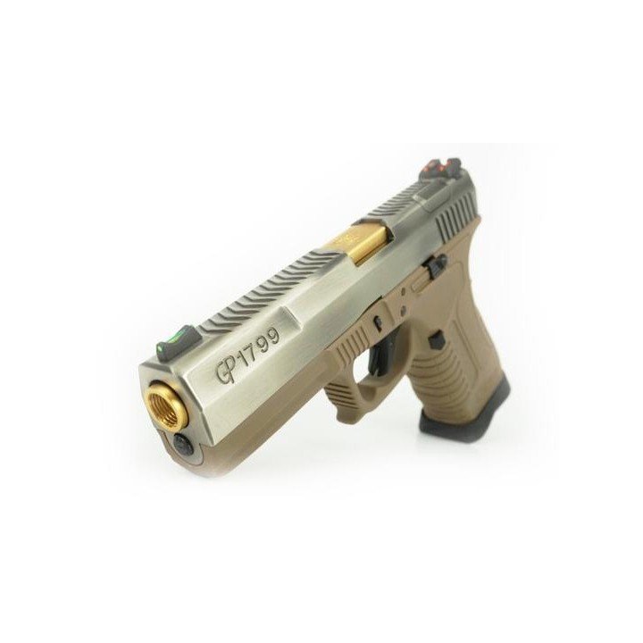 GP1799 T4 - GBB, metal silver slide, TAN frame, gold barrel