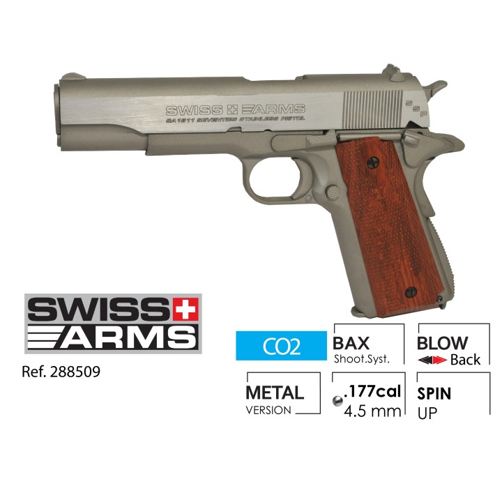 SWISS ARMS 1911 SEVENTIES STAINLESS PISTOL 4,5mm culasse mobile /C6