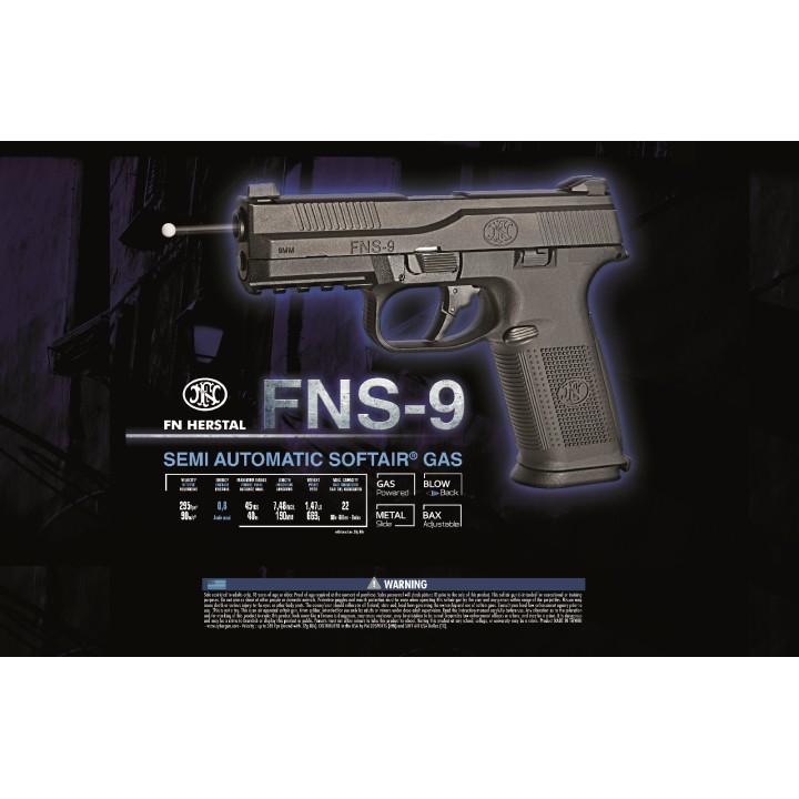 FN FNS-9 Gaz BAX 6mm culasse metal mobile 22BB's 0,8 J