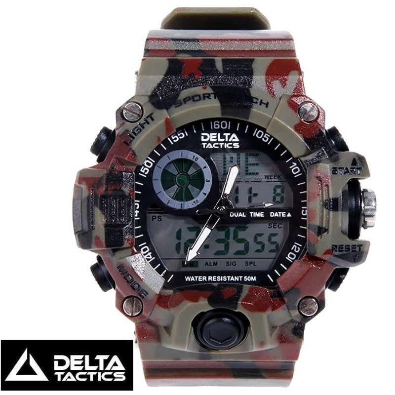 MONTRE TACTIQUE ANALOGIQUE ET DIGITALE NOIRE camo