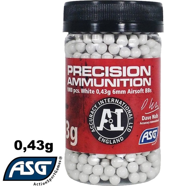 Billes, 0,43g - 1000 pcs en bouteille ASG - Produits Airsoft