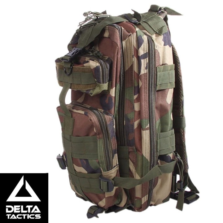 Sac à dos tactique woodland MOLLE 25L Delta Tactics airsoft compact