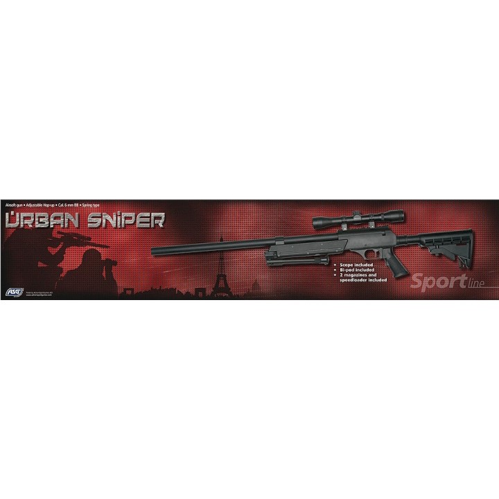 Replica airsoft sniper ASG Urban Sniper: complete pack, scope, bipod