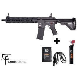 Réplique airsoft AEG Shogun Aster MK2 noir en vue de profil Saigo Defense.