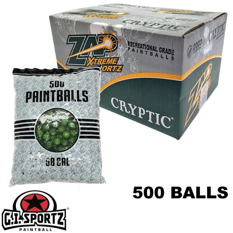 Bille paintball coque resistante calibre .68 verte GI Sportz ZAP Cryptic